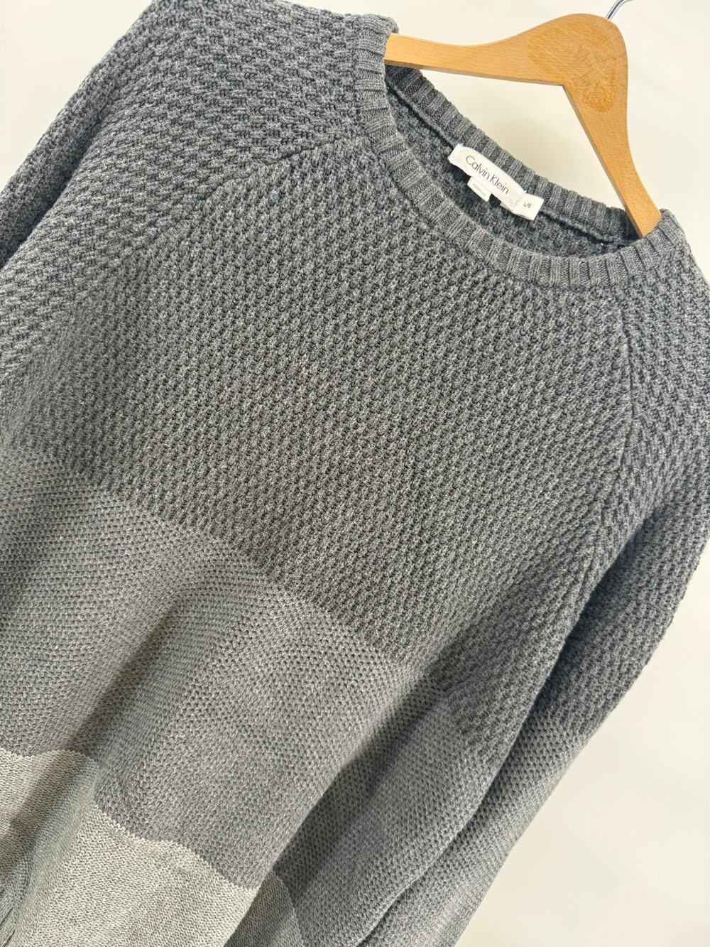 Calvin Klein Men's Gray Textured Honeycomb Knit Crew Neck Sweater Cotton L